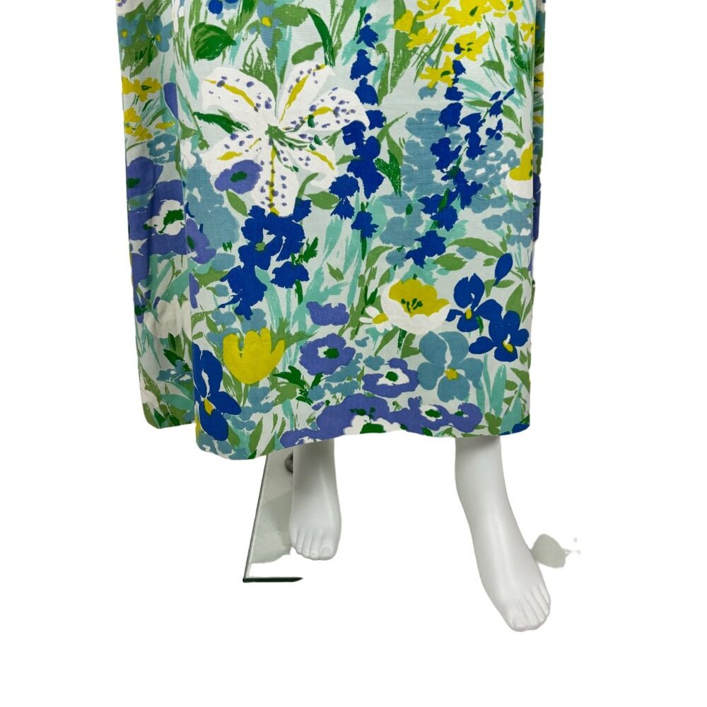 Vintage 70s Midi Skirt Women's Small Large Floral Print Blue Green Susan Bee - Picture 6 of 10